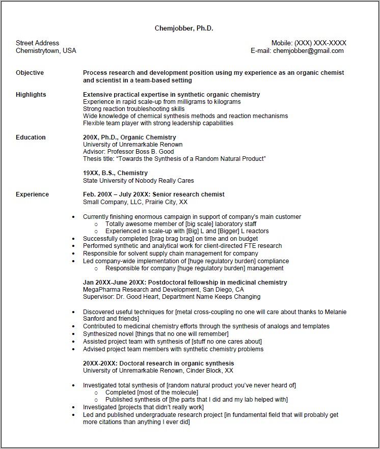 Entry Level Chemist Resume Objective