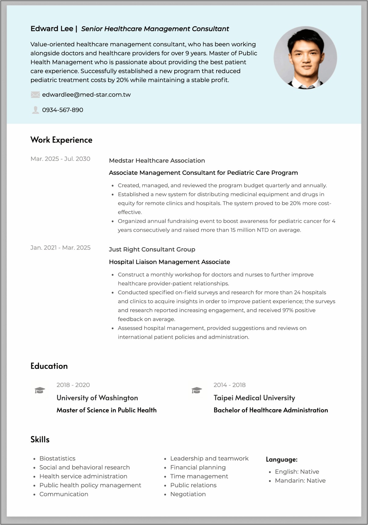 Entry Level Healthcare Management Resume