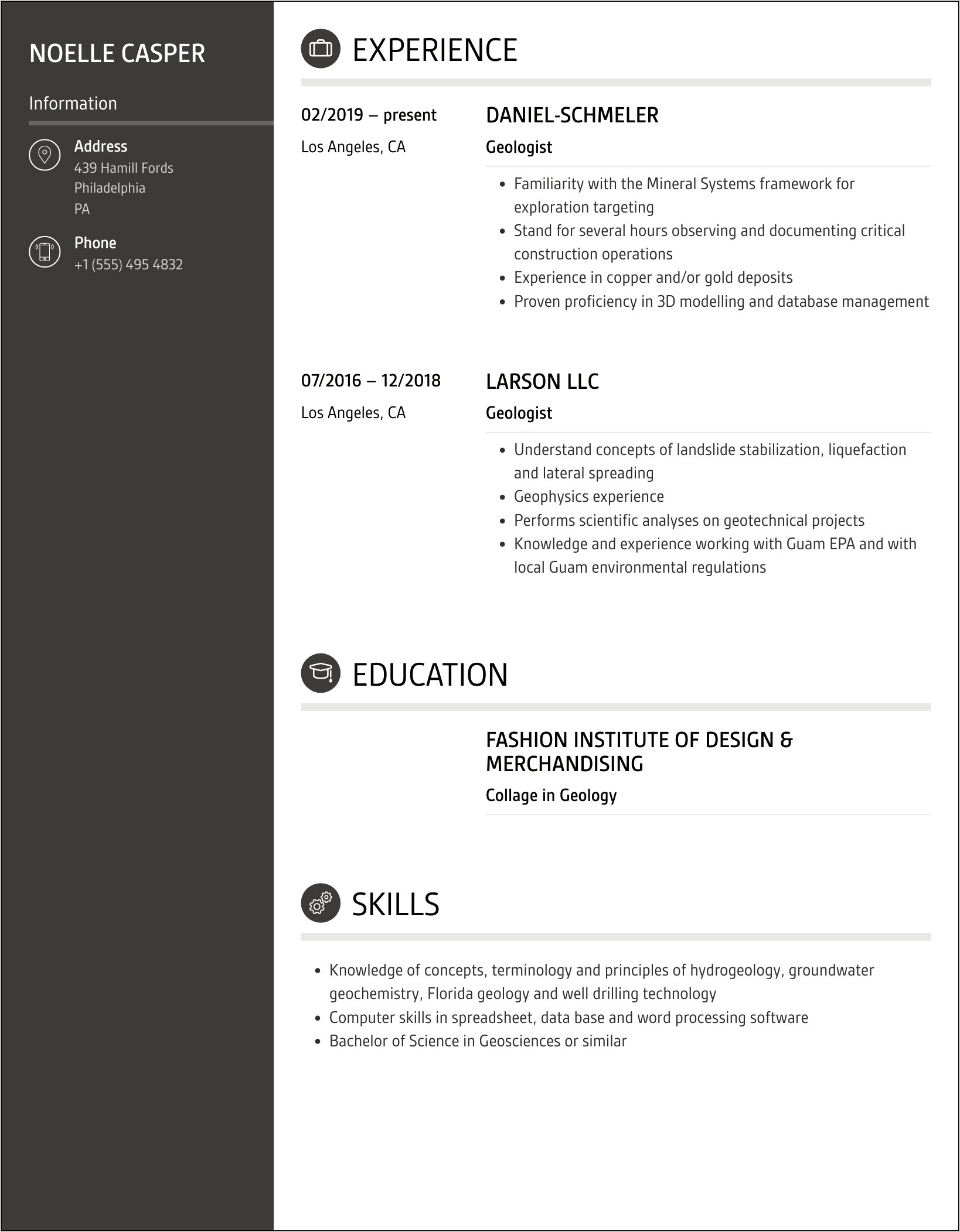 Entry Level Heology Resume Samples