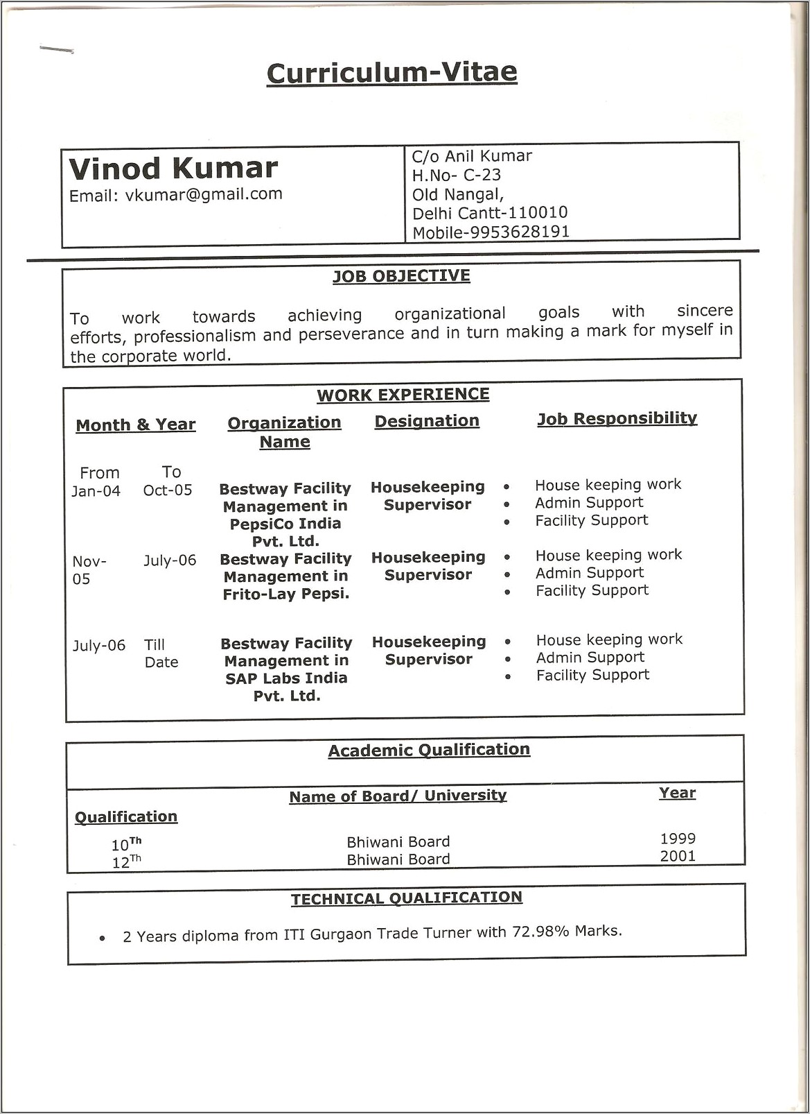 Entry Level Housekeeping Resume Sample