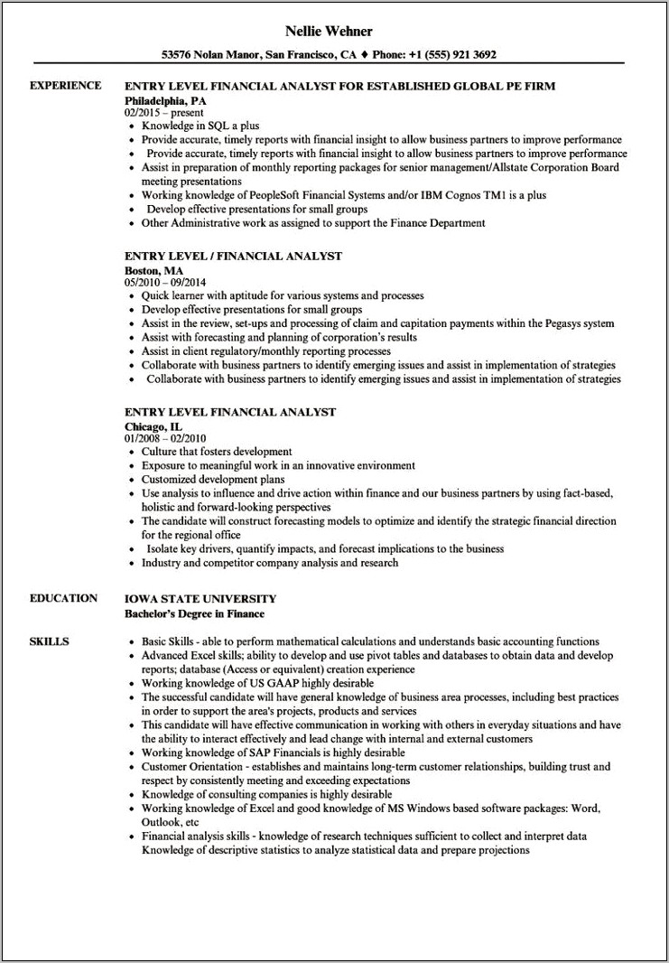 Entry Level Job Resume Exampls