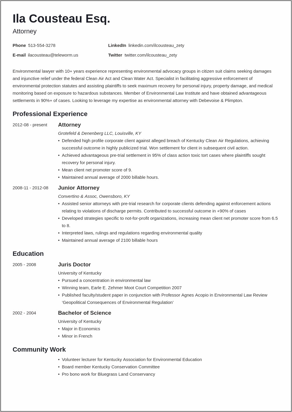 Entry Level Legal Resume Sample