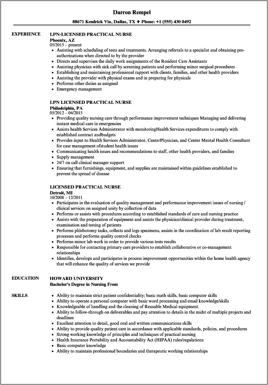 Entry Level Lpn Resume Examples