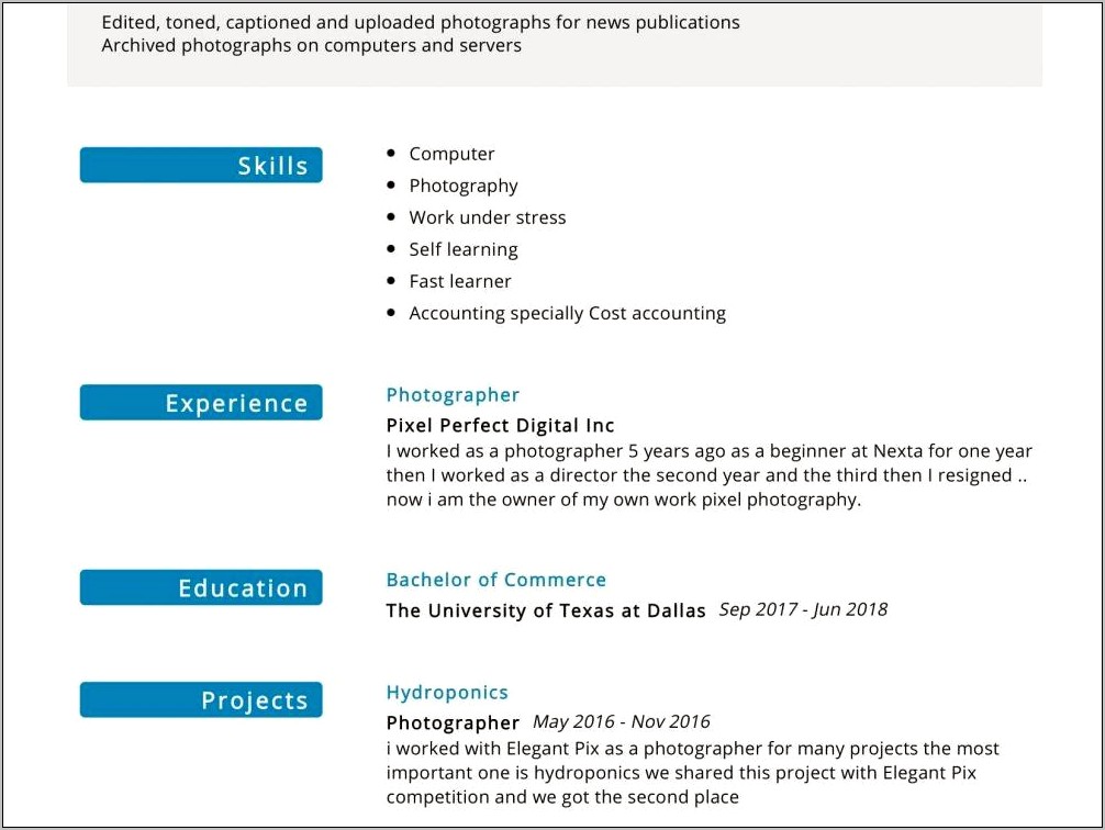 Entry Level Photographer Resume Examples