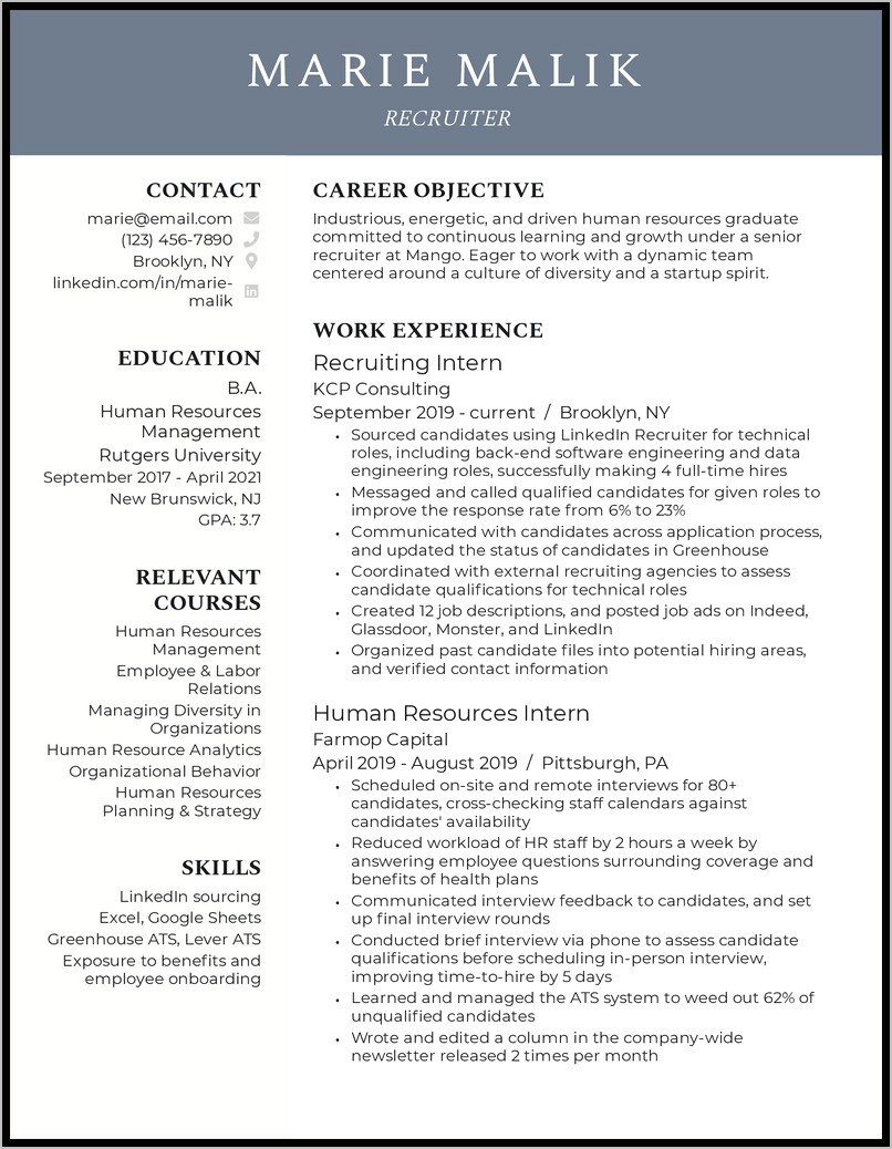 Entry Level Resume Example Objective