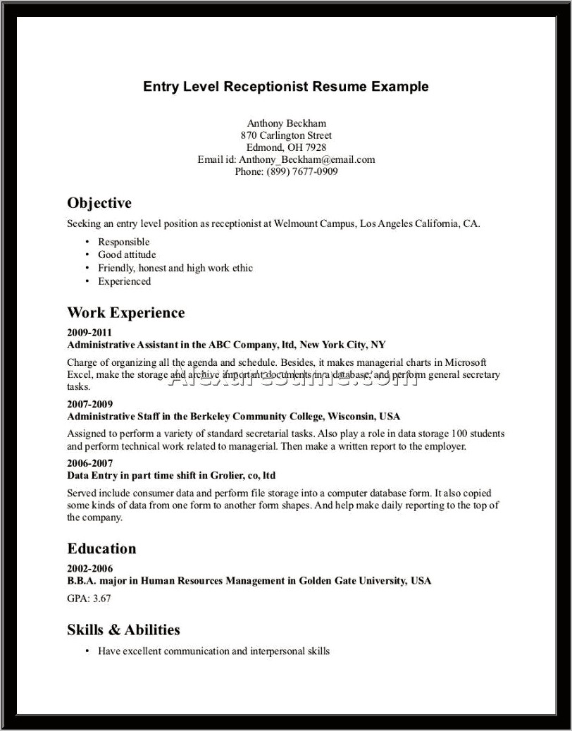 Entry Level Veterinarian Resume Example