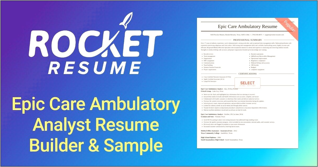 Epic Ambulatory Analyst Resume Example