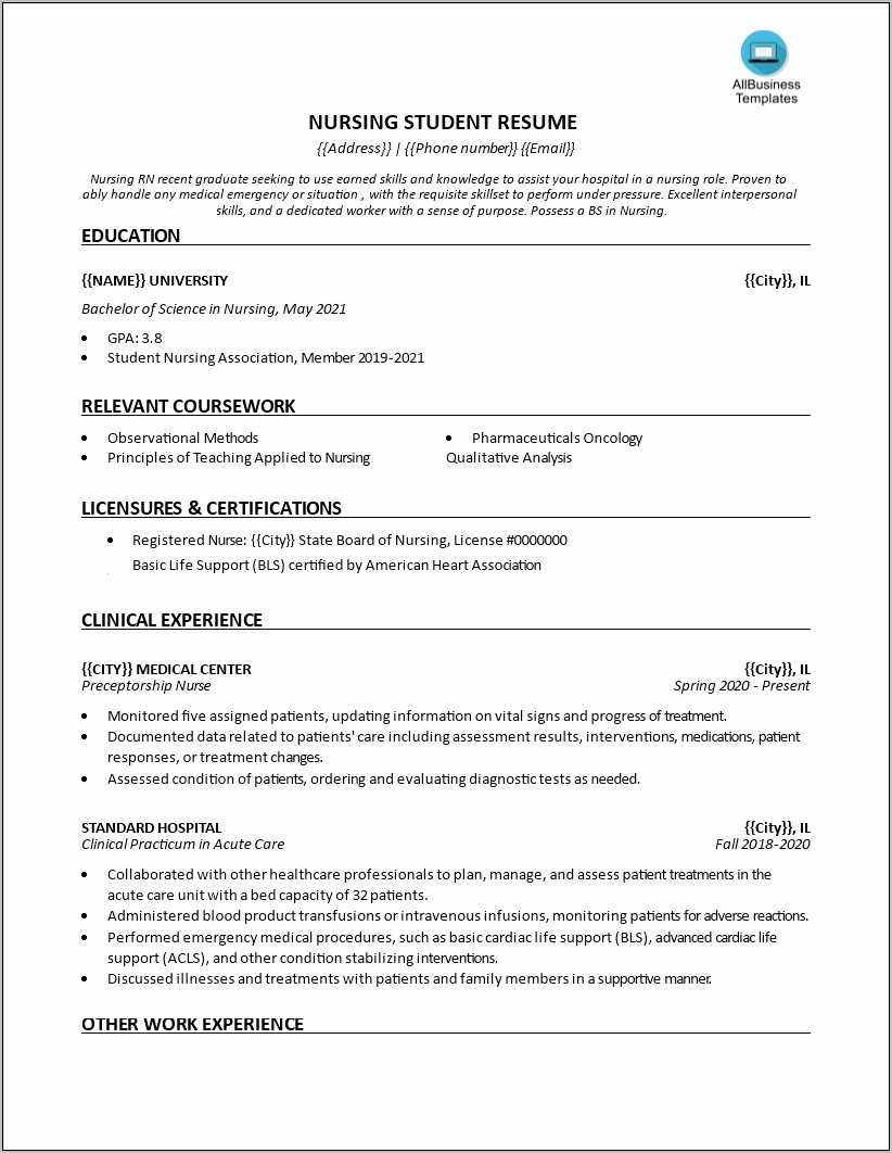 Er Nurse Resume Templates Free