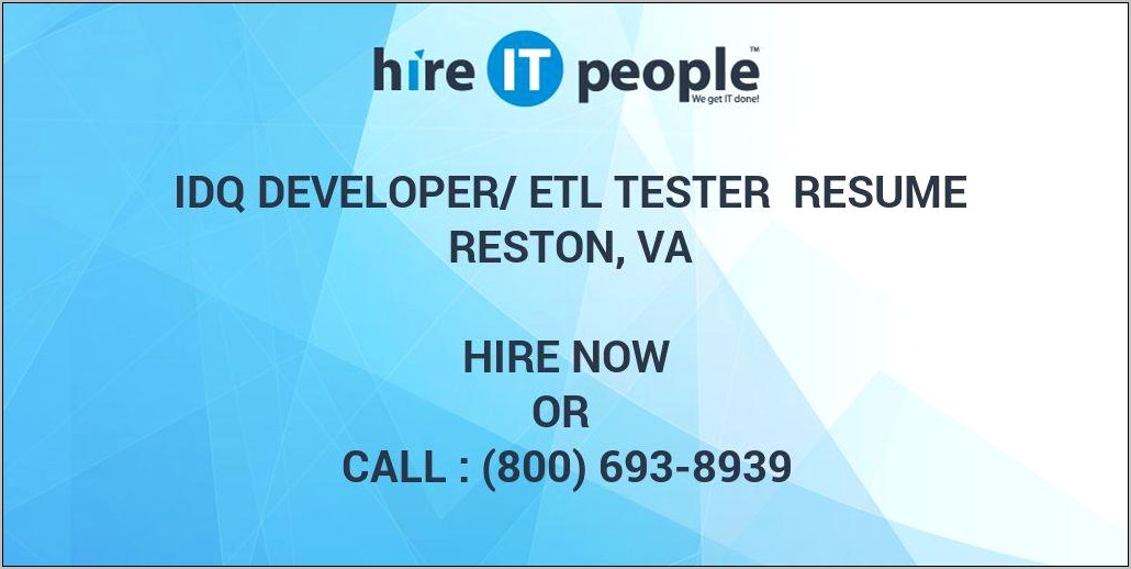 Etl Tester Idq Sample Resumes