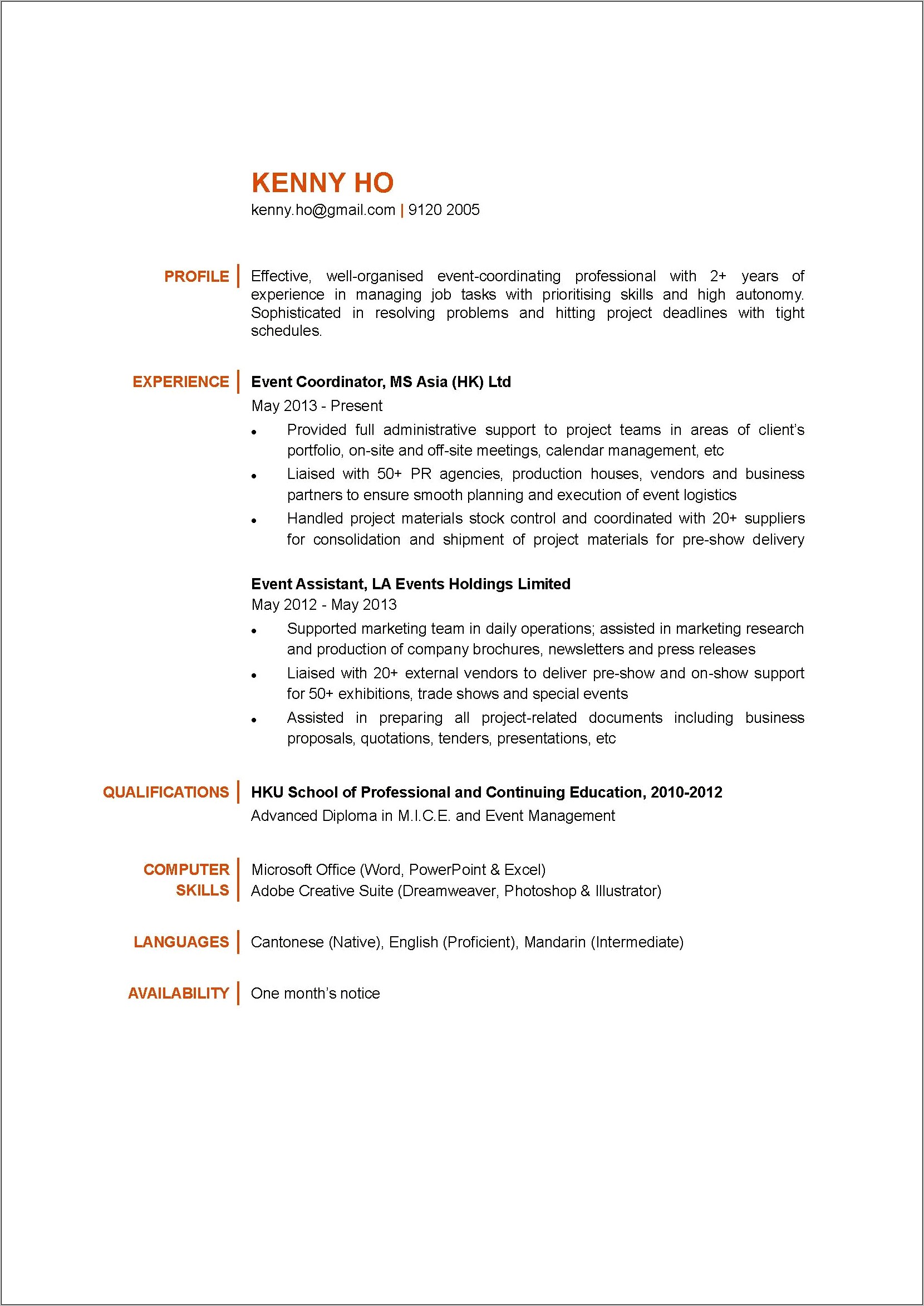 Event Coordinator Job Description Resume