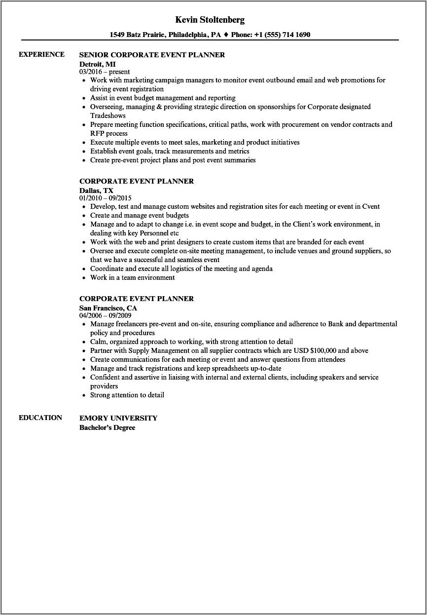 Event Manager Resume Bullet Points