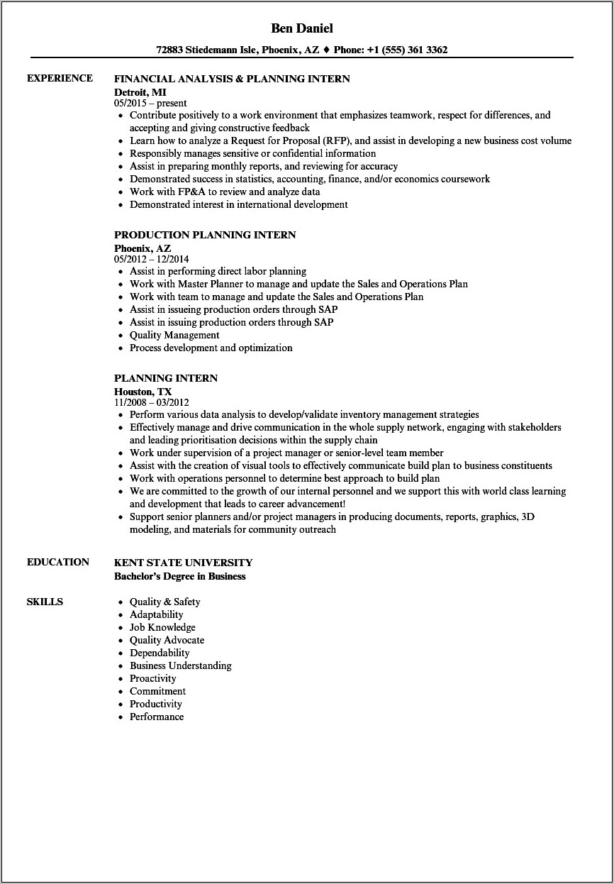 Event Planner Intern Resume Sample