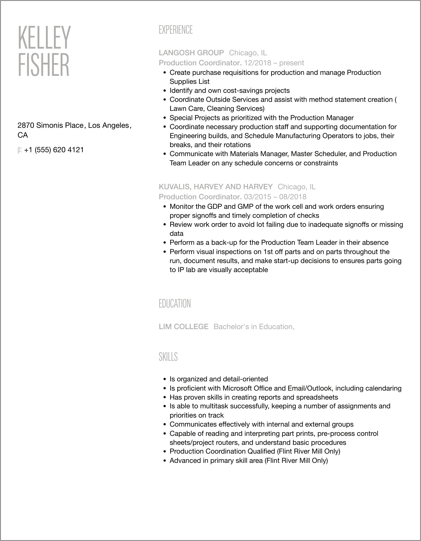 Event Production Coordinator Resume Samples