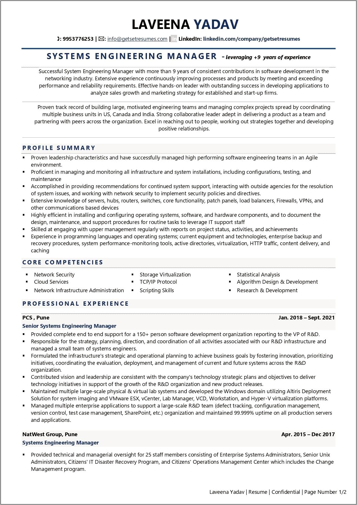 Example Director Of Enginering Resume