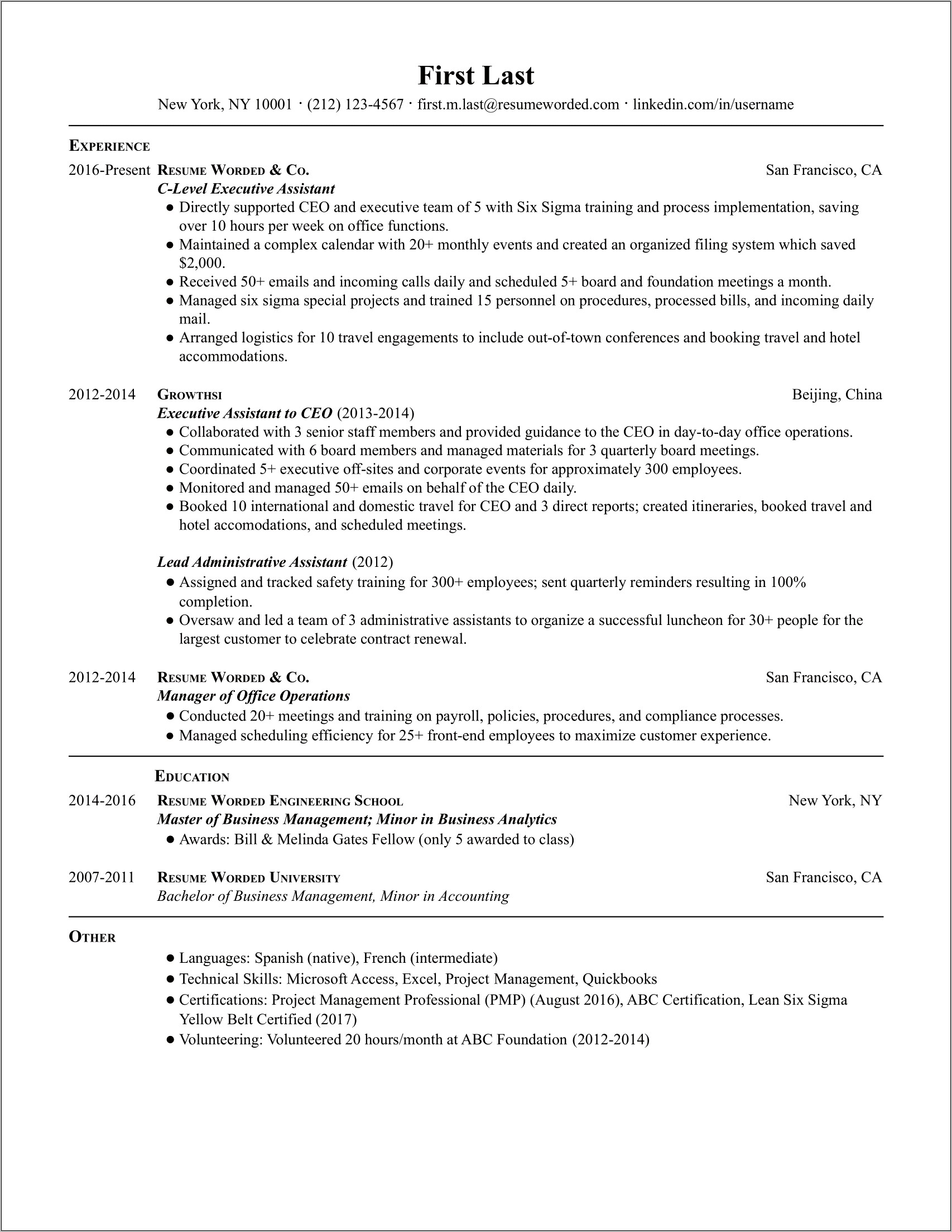 Example Executive Assistant Resume Unemployed