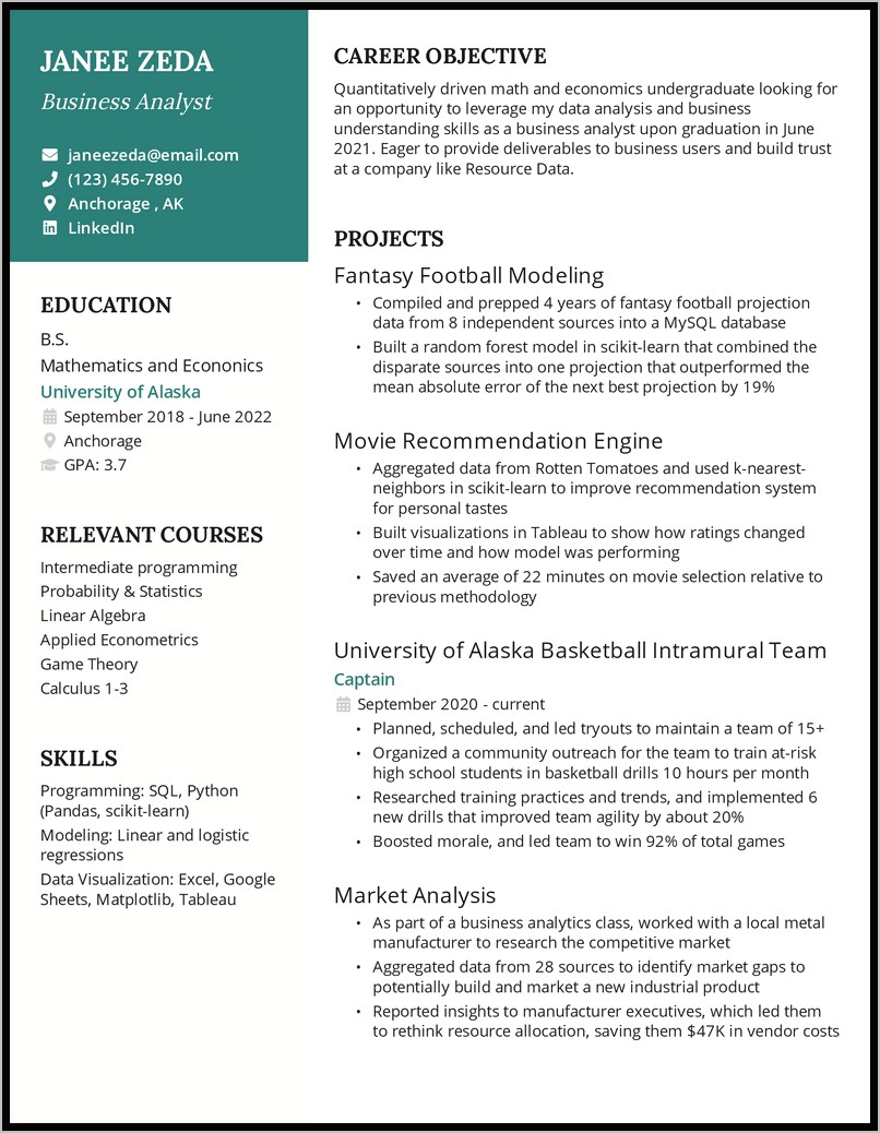 Example For Resume For Students