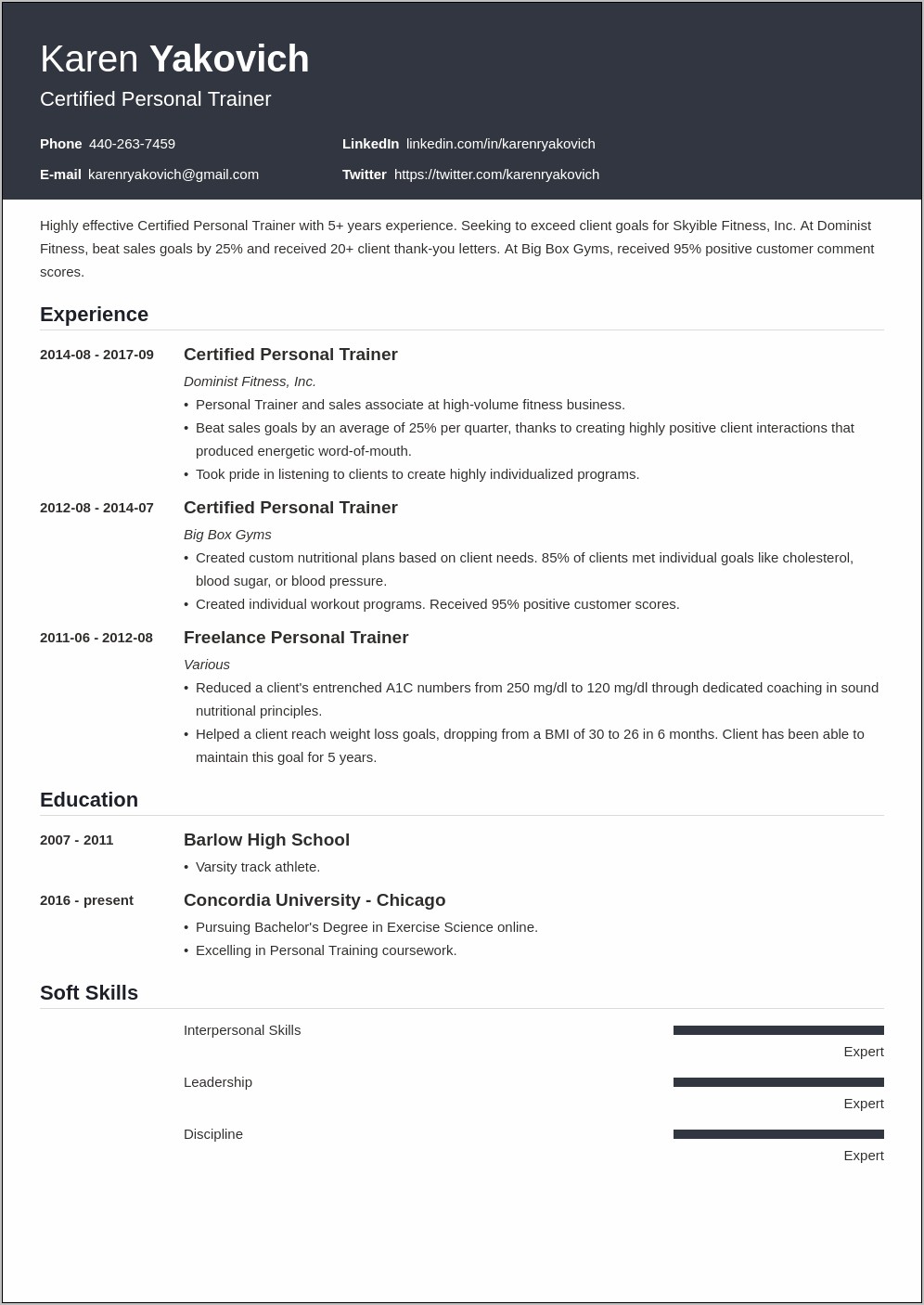 Example For Training In Resume