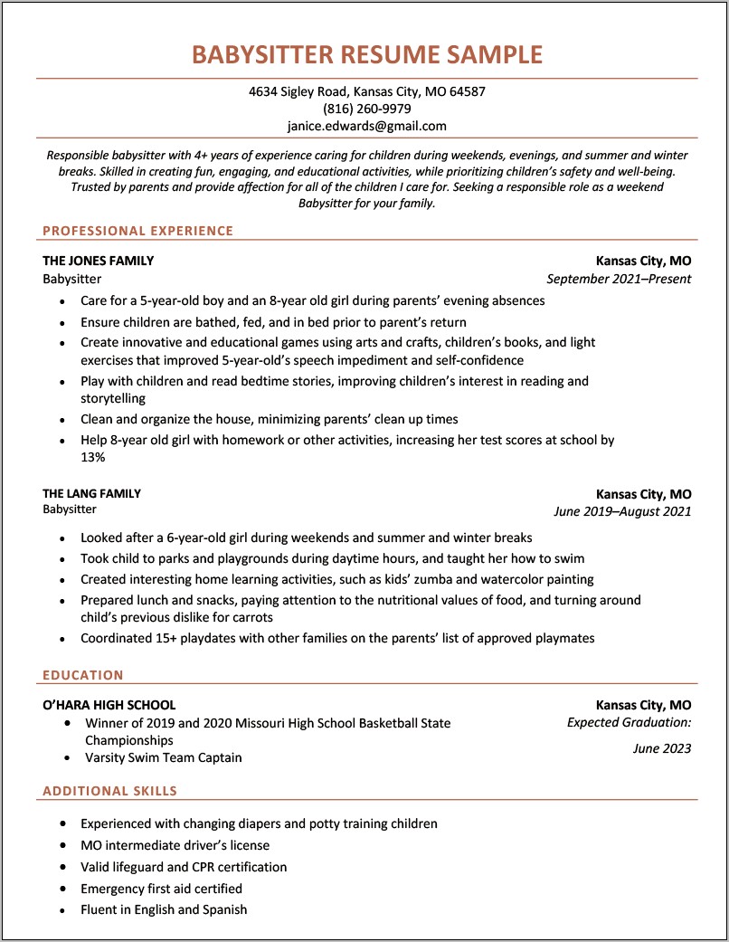 Example High School Resume Objective