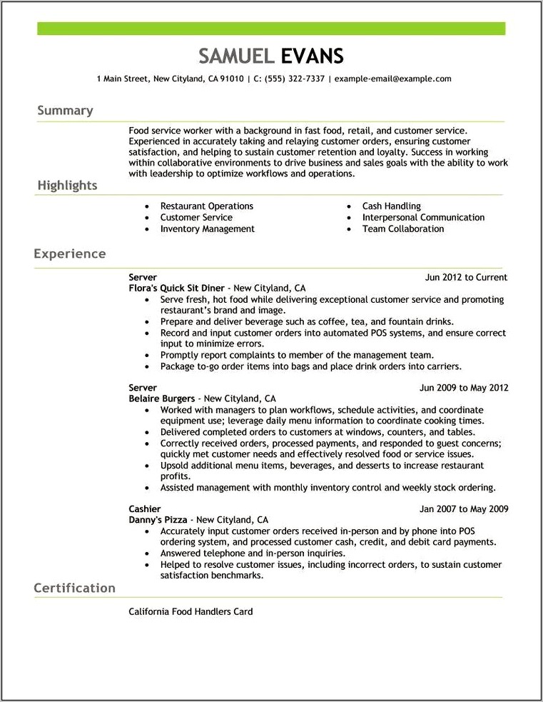 Example Job Title For Resume