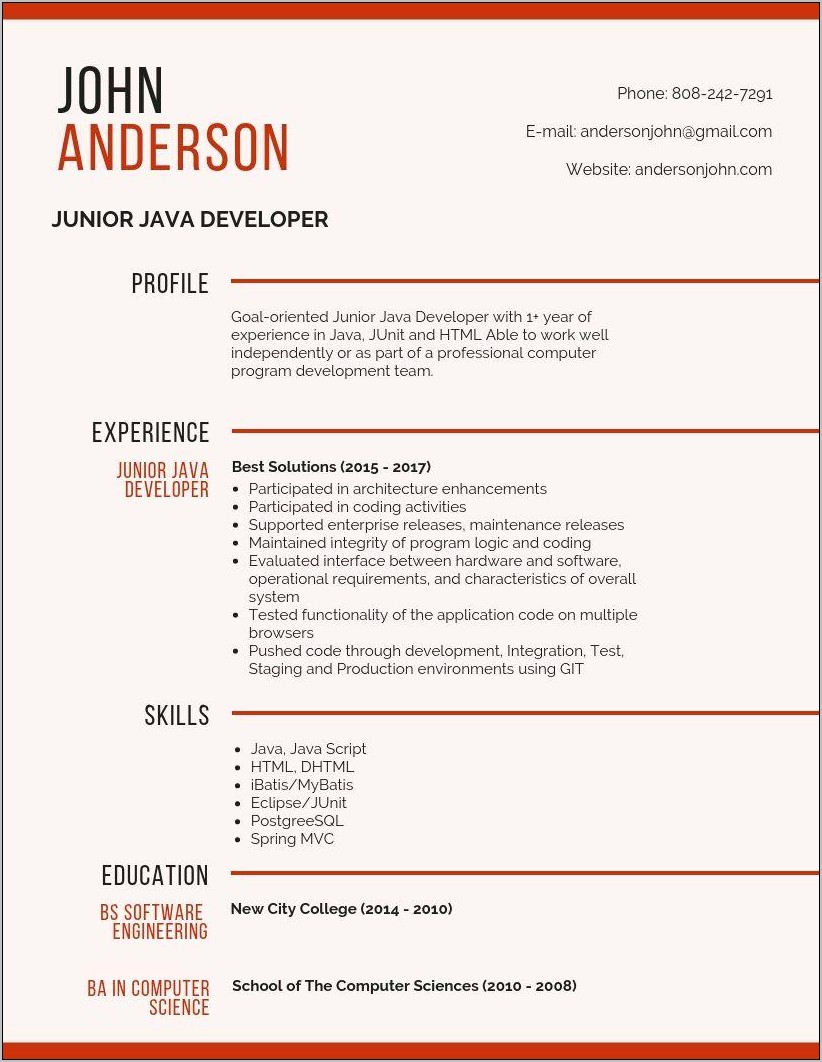 Example Junior Software Developer Resume