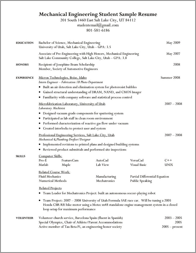 Example Objective For Student Resume