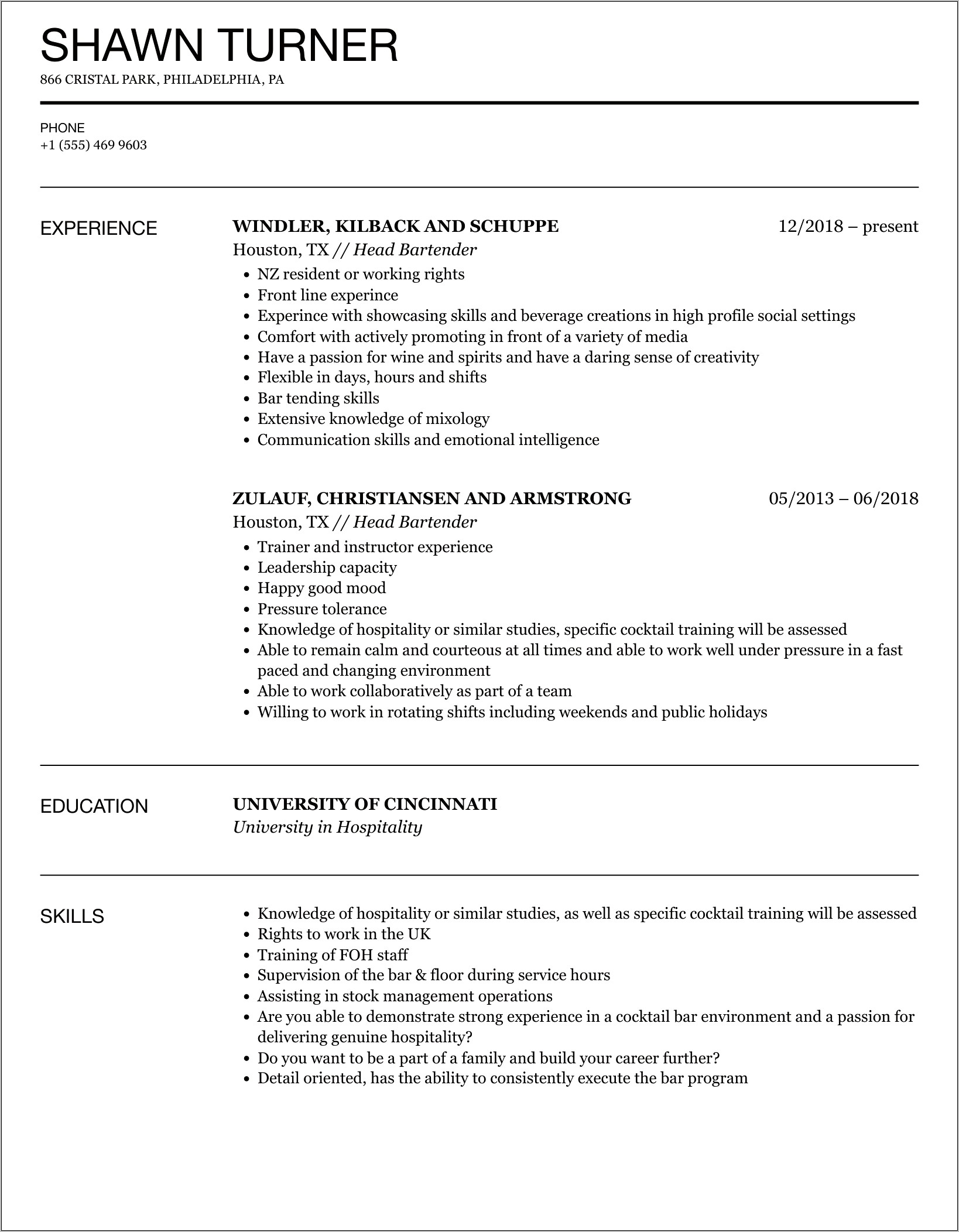 Example Of A Killer Resume