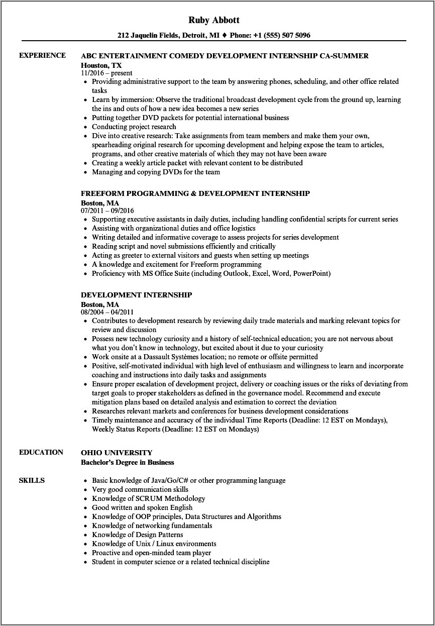 Example Of Amazon Intern Resume