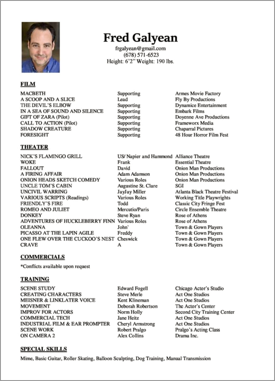 Example Of An Actress Resume