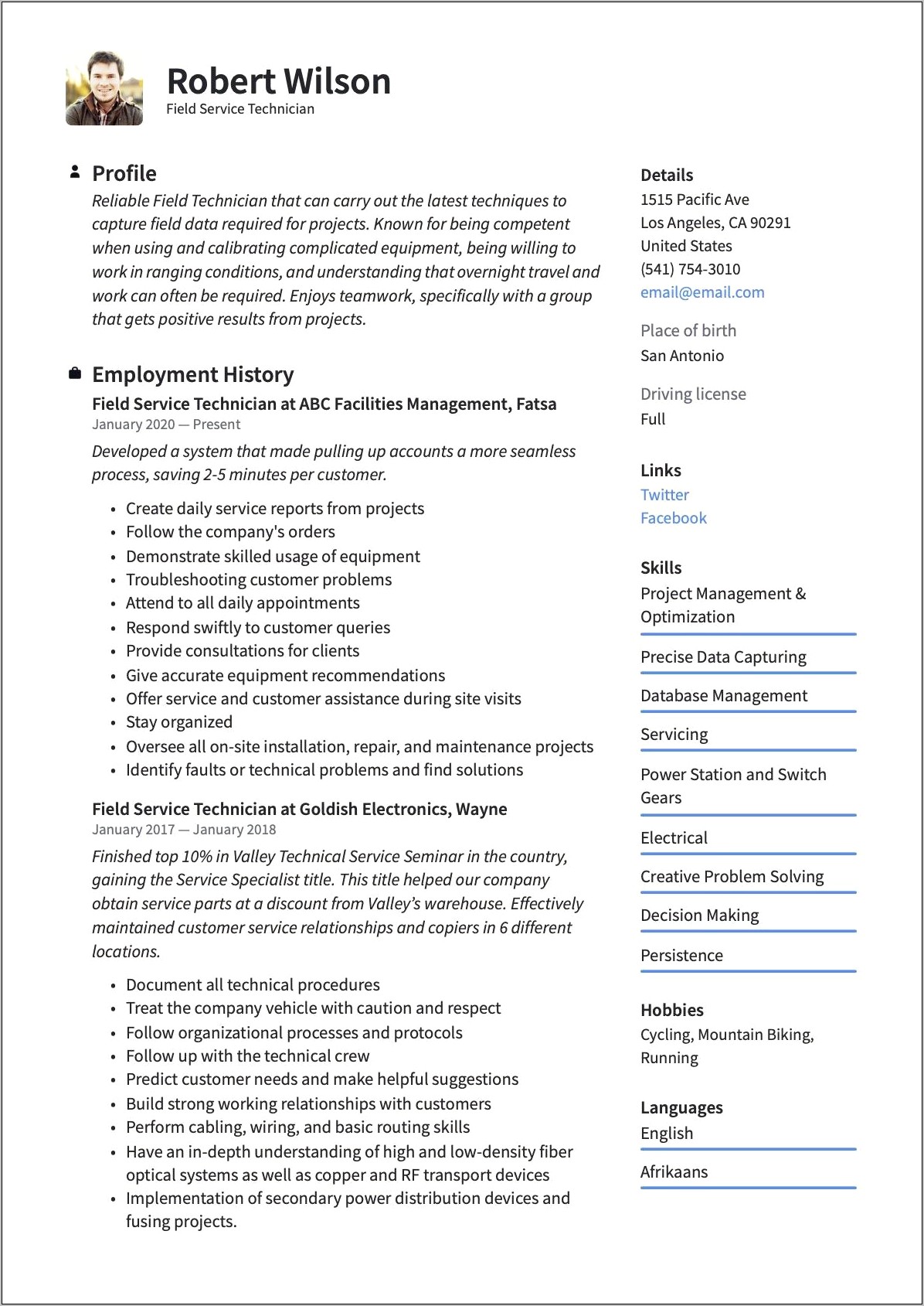 Example Of Av Installer Resume