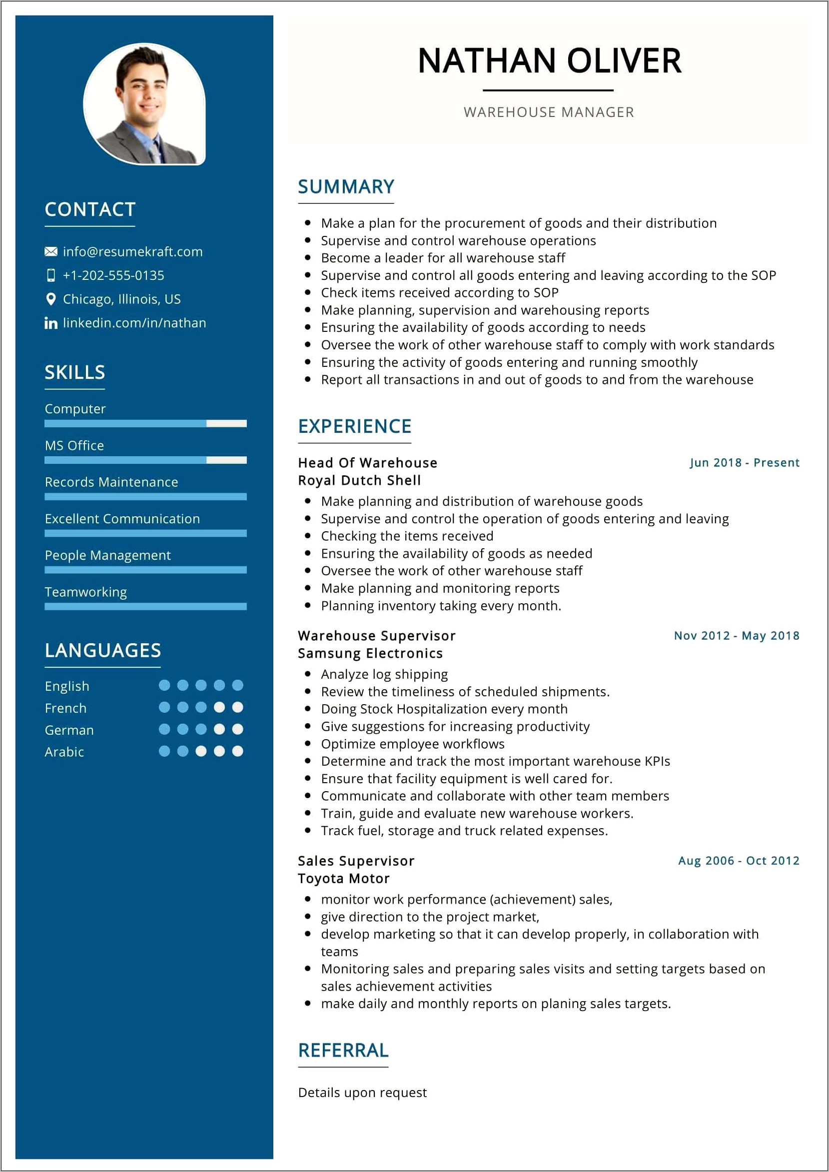 Example Of Availability In Resume