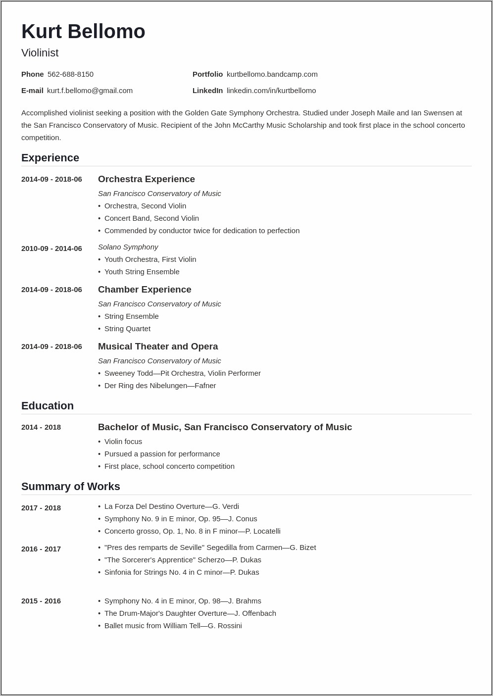 Example Of Band Director Resume