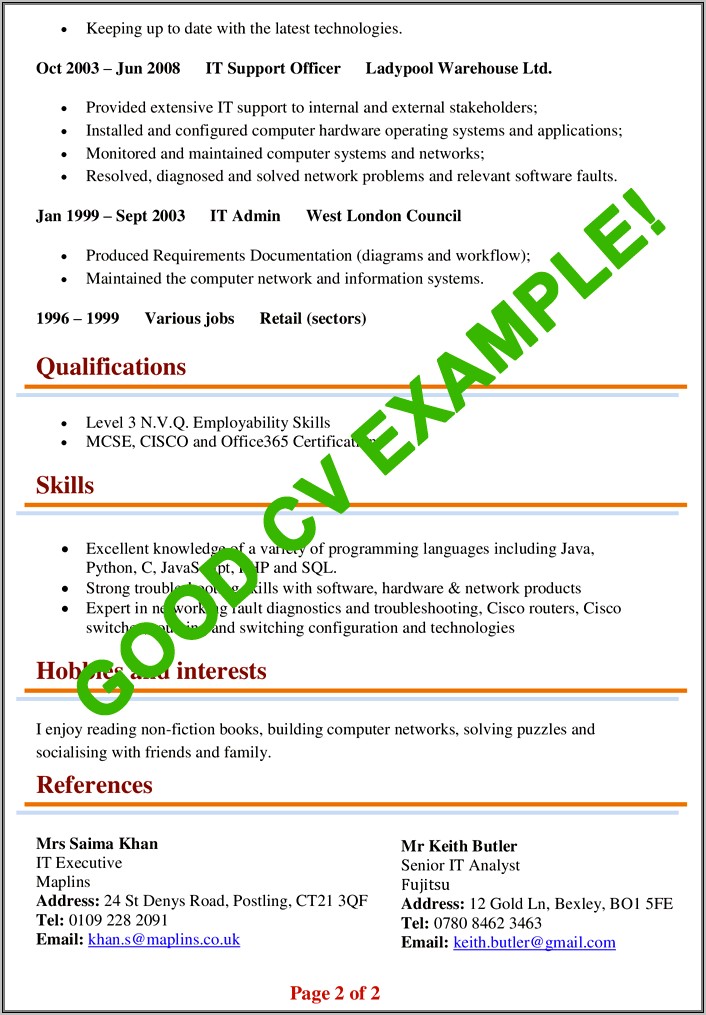Example Of Best Resume Writing