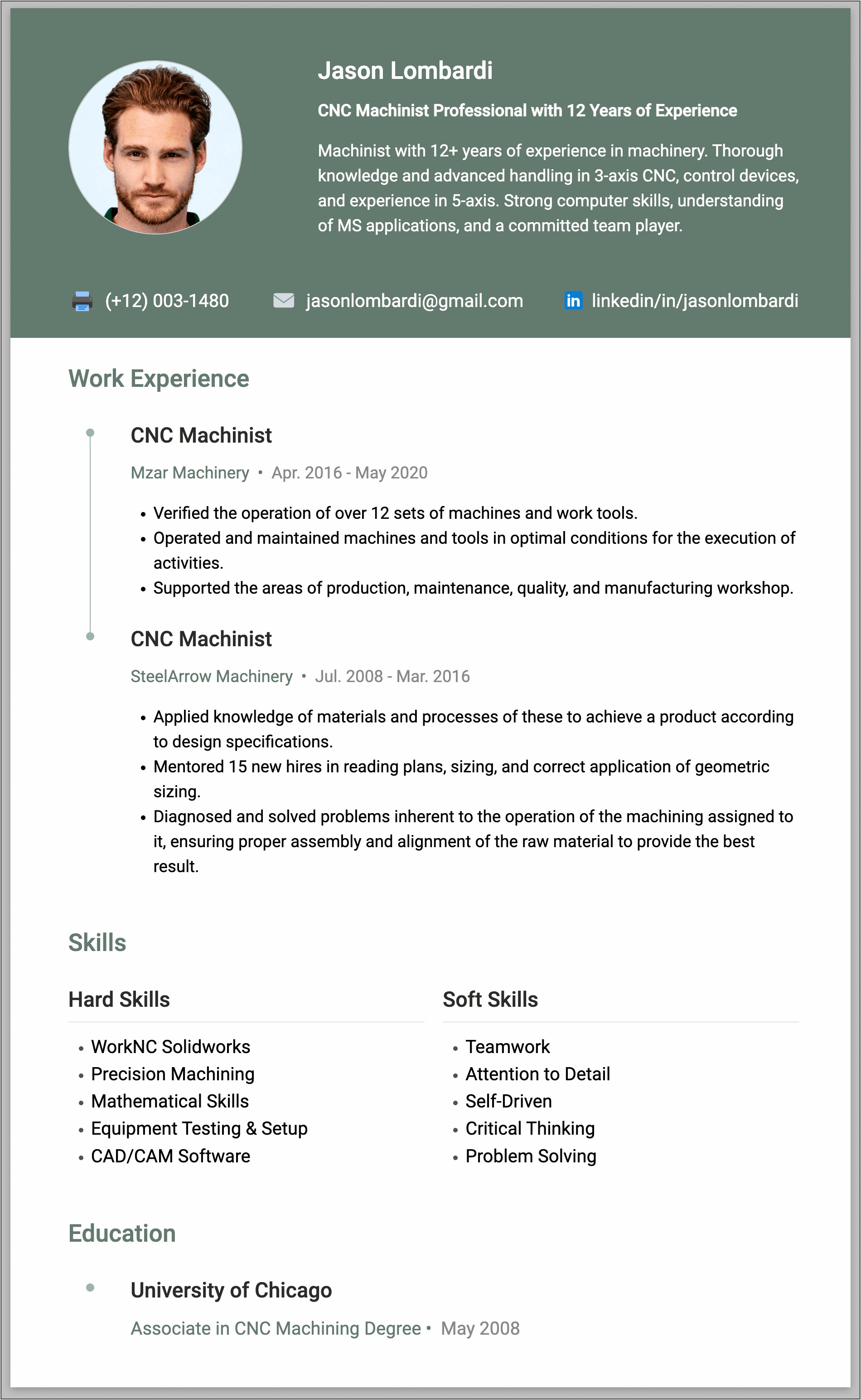 Example Of Cnc Programmer Resume