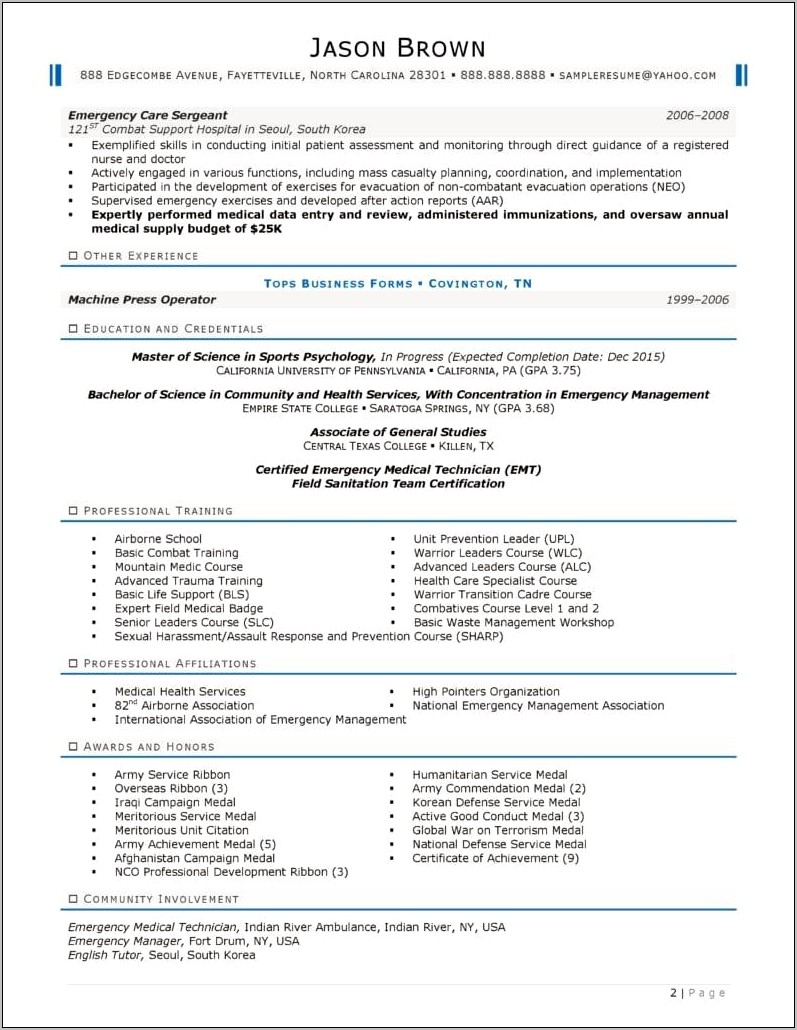 Example Of Emergency Management Resume