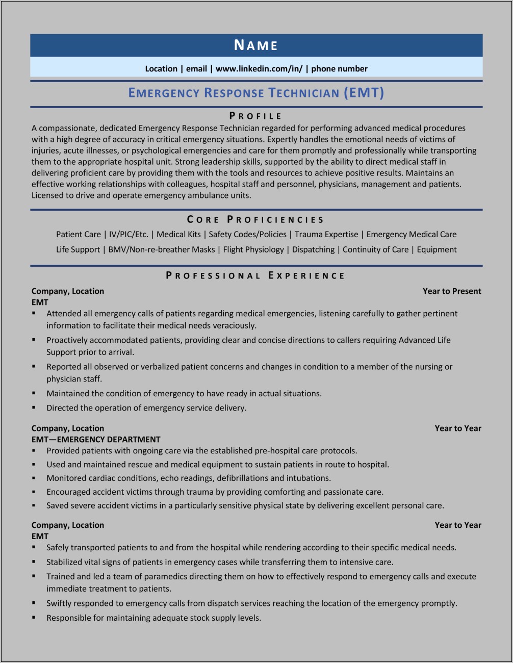 Example Of Emt Basic Resume