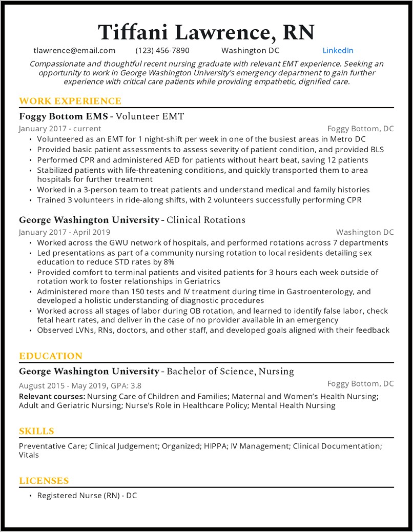 Example Of Er Nurse Resume