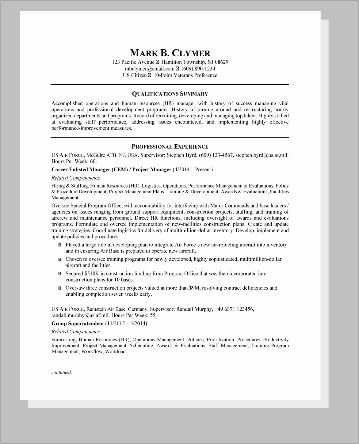 Example Of Federal Resume Template