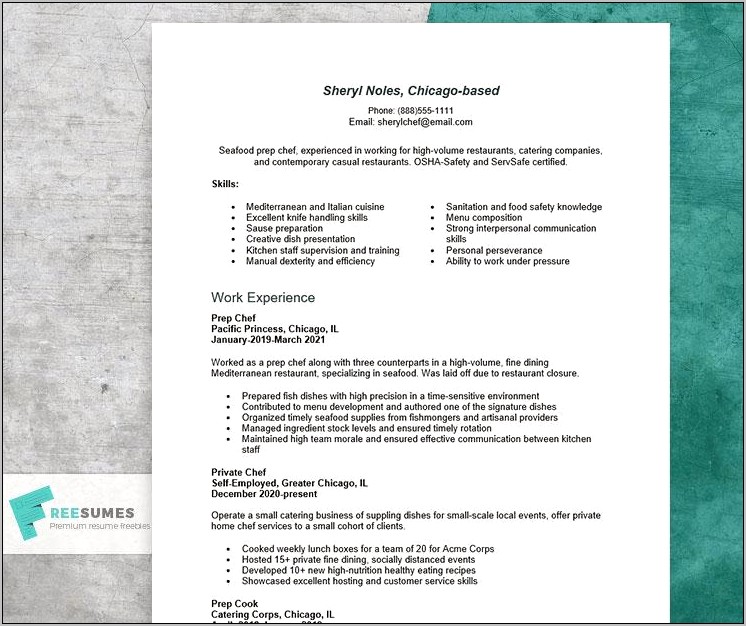 Example Of Food Safety Resume