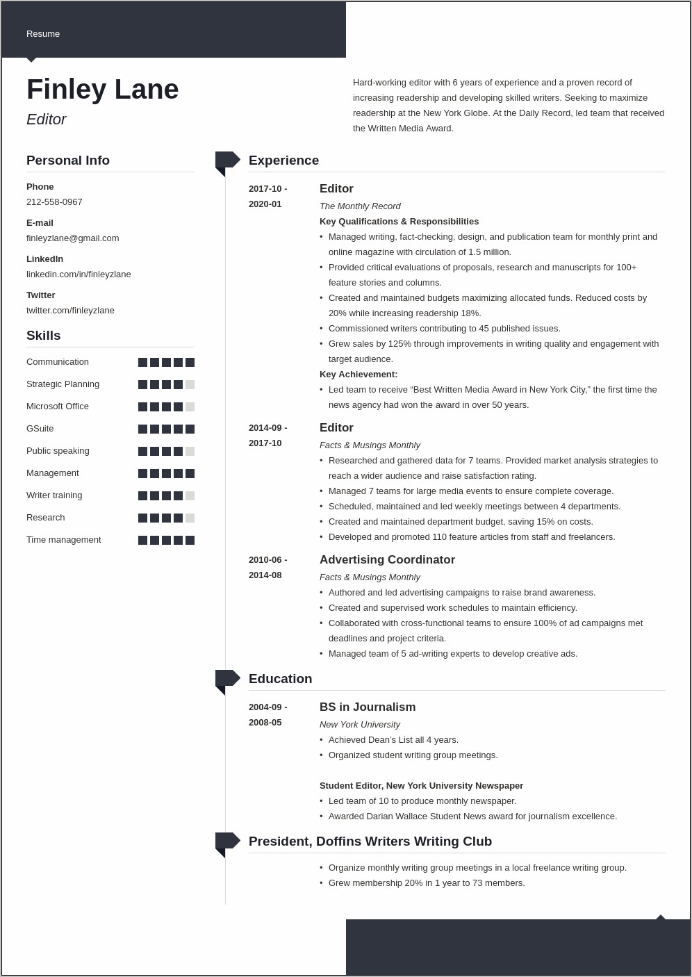 Example Of Functional Editor Resume