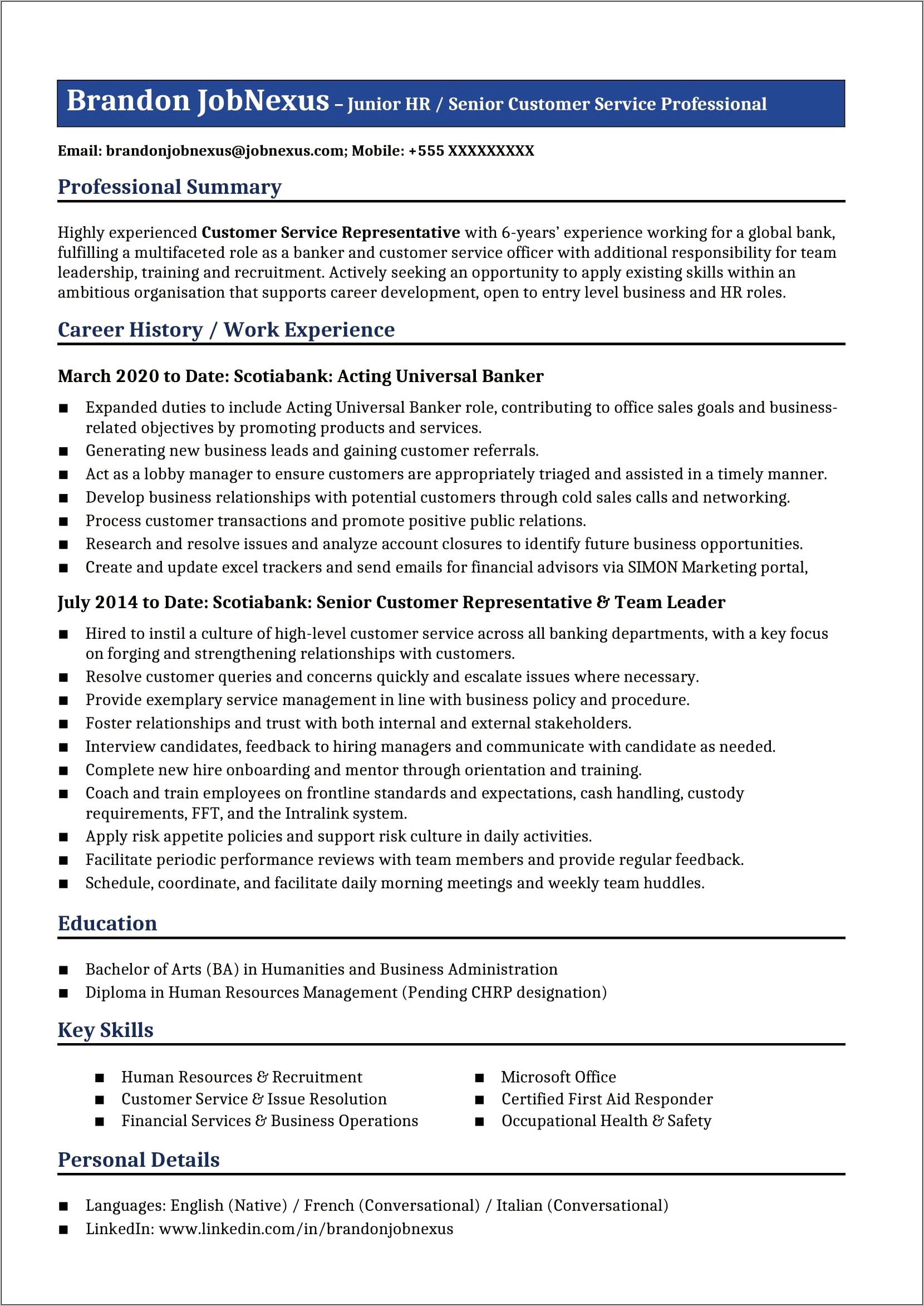 Example Of Hr Executive Resume