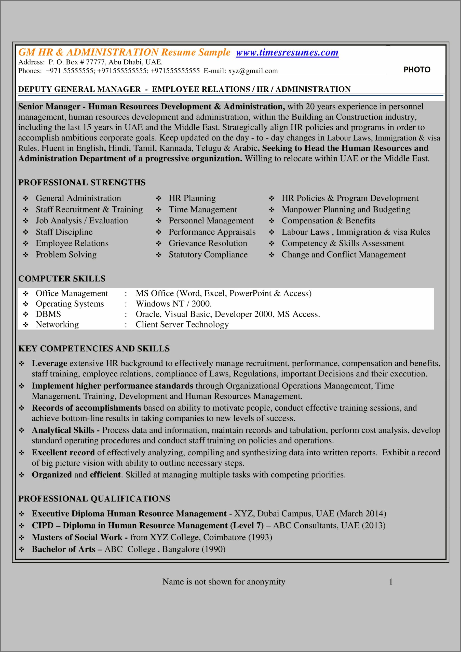 Example Of Hr Staffing Resume