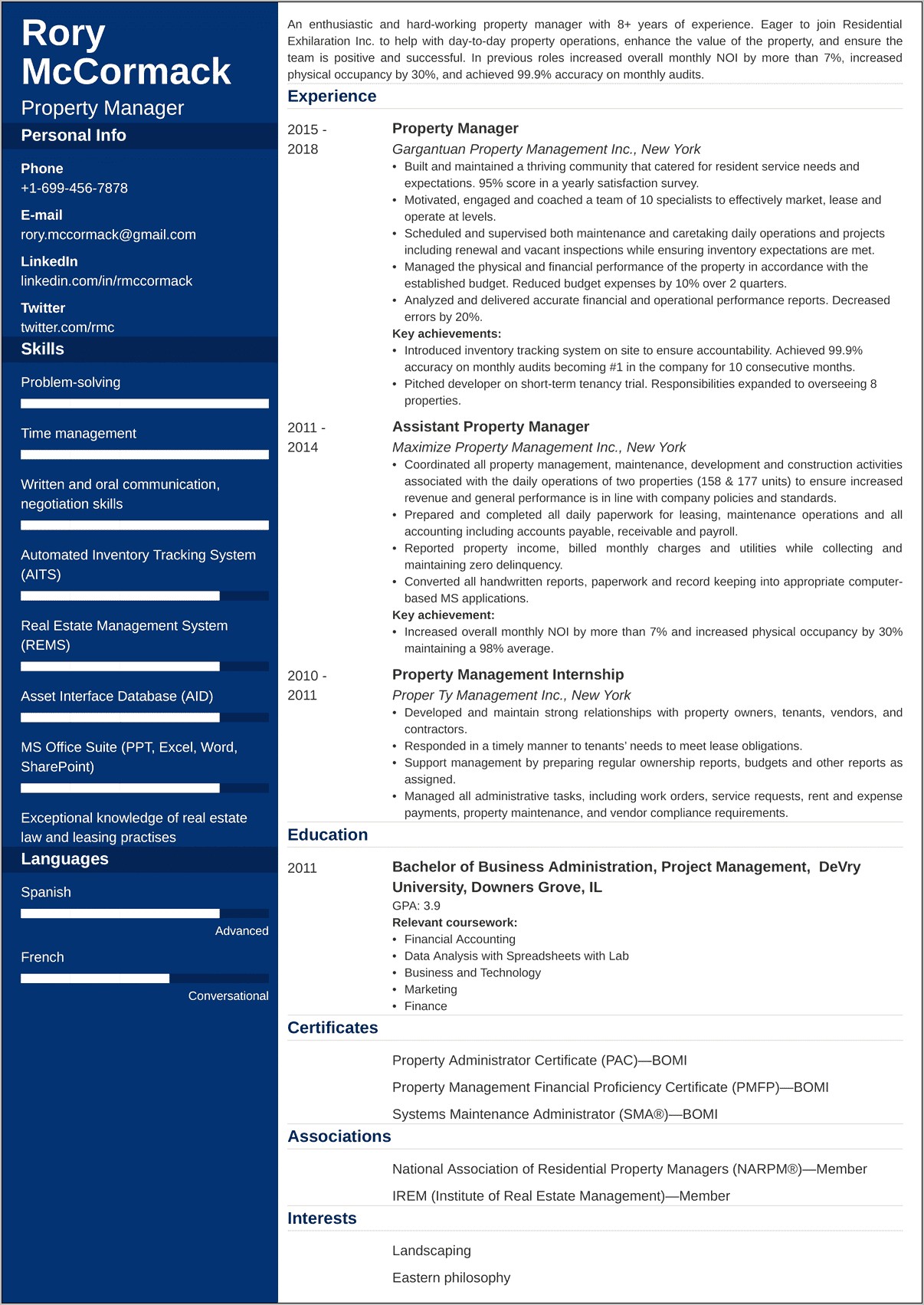 Example Of Management Resume Objective