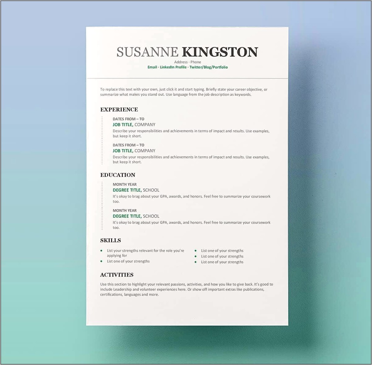 Example Of Microsoft Word Resume