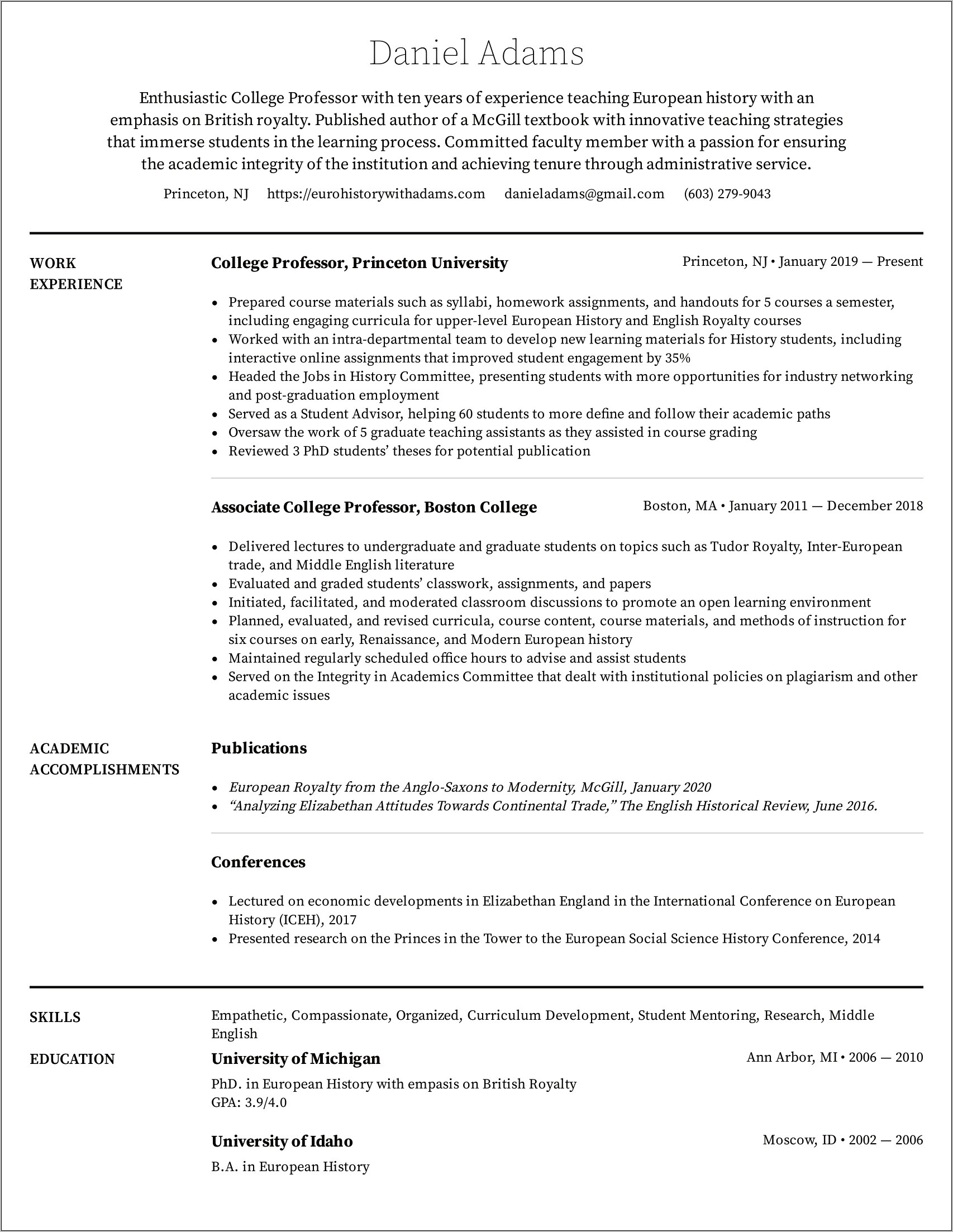 Example Of Online Instructor Resume