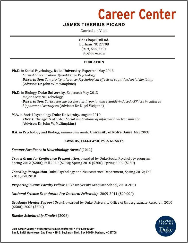 Example Of Psychology Student Resume