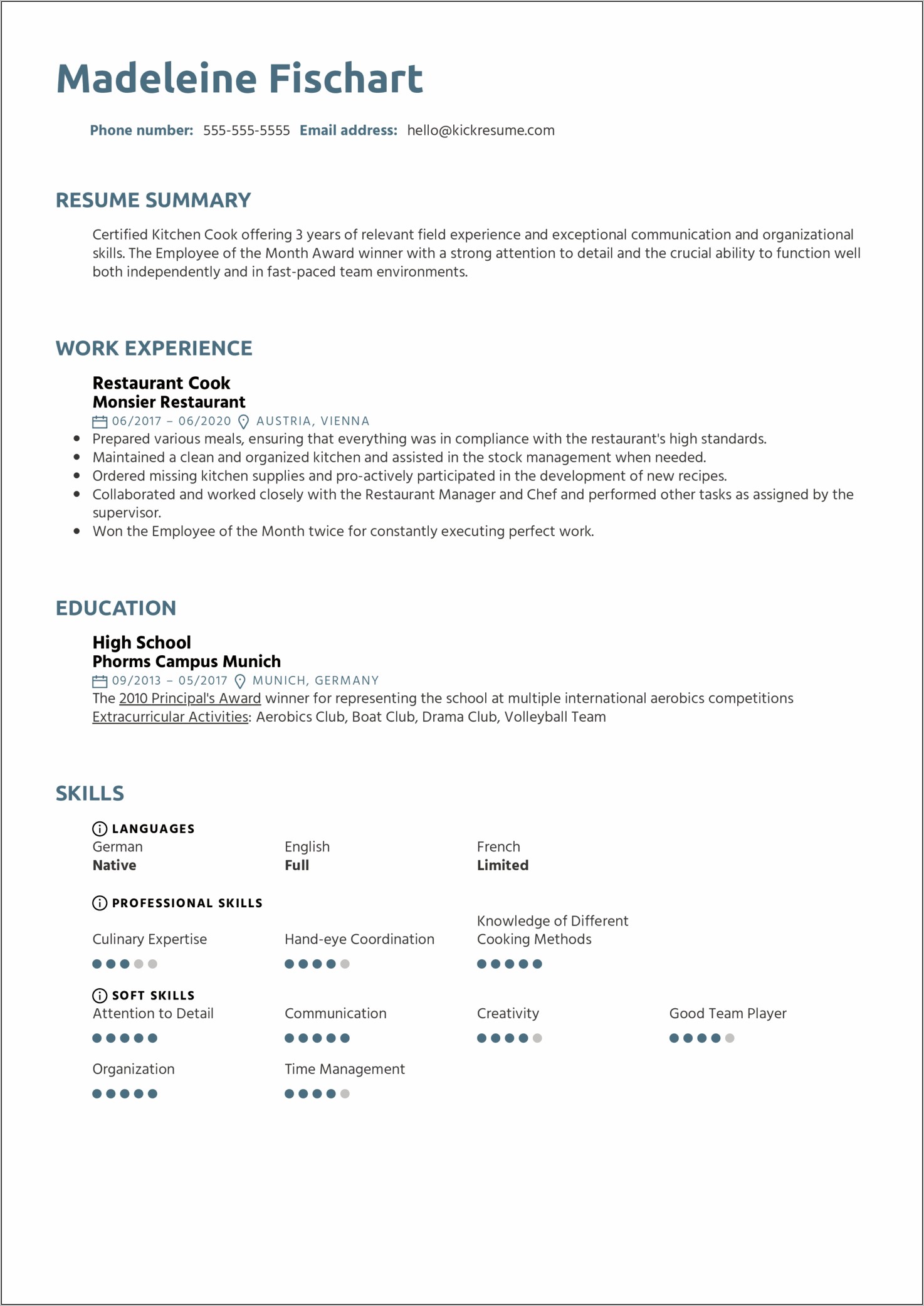 Example Of Restaurant Resume 2017