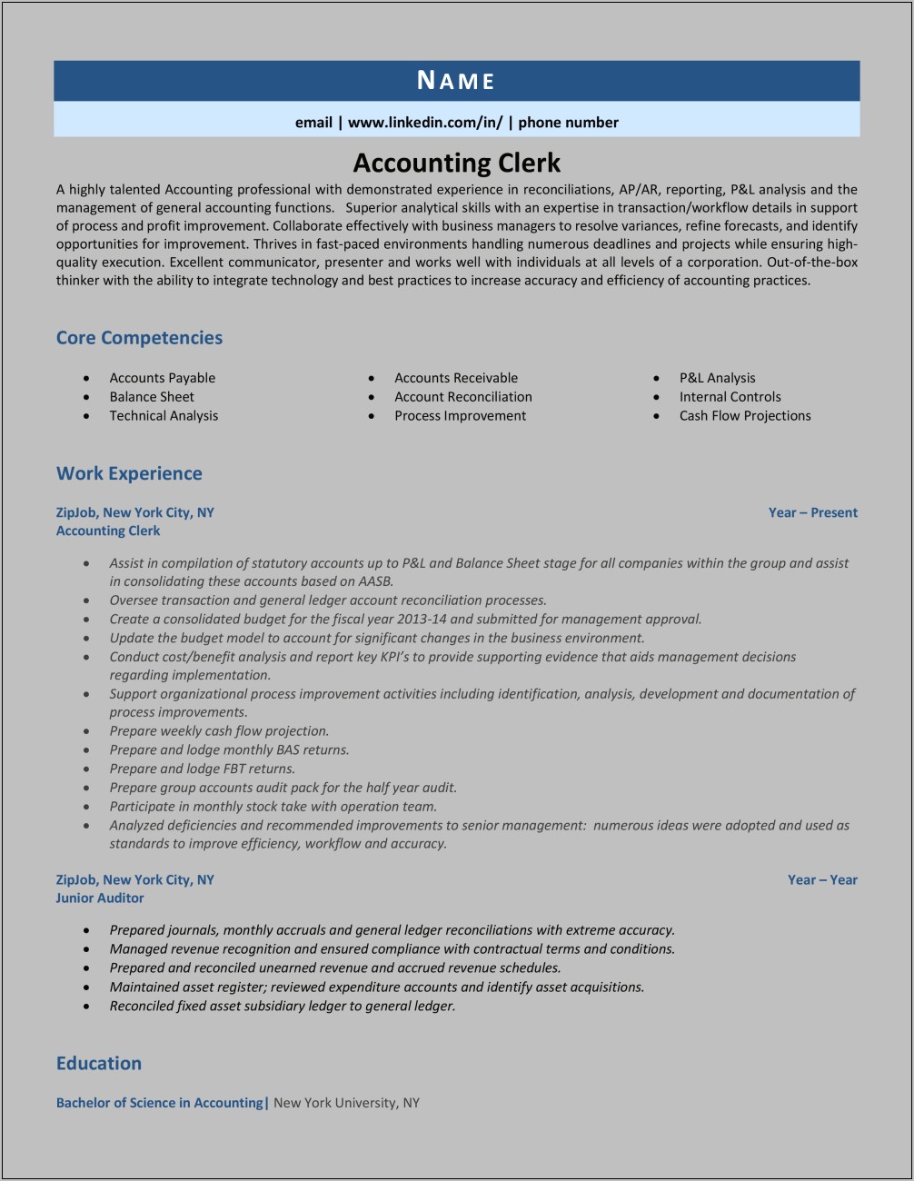 Example Of Resume Accounting Clerk