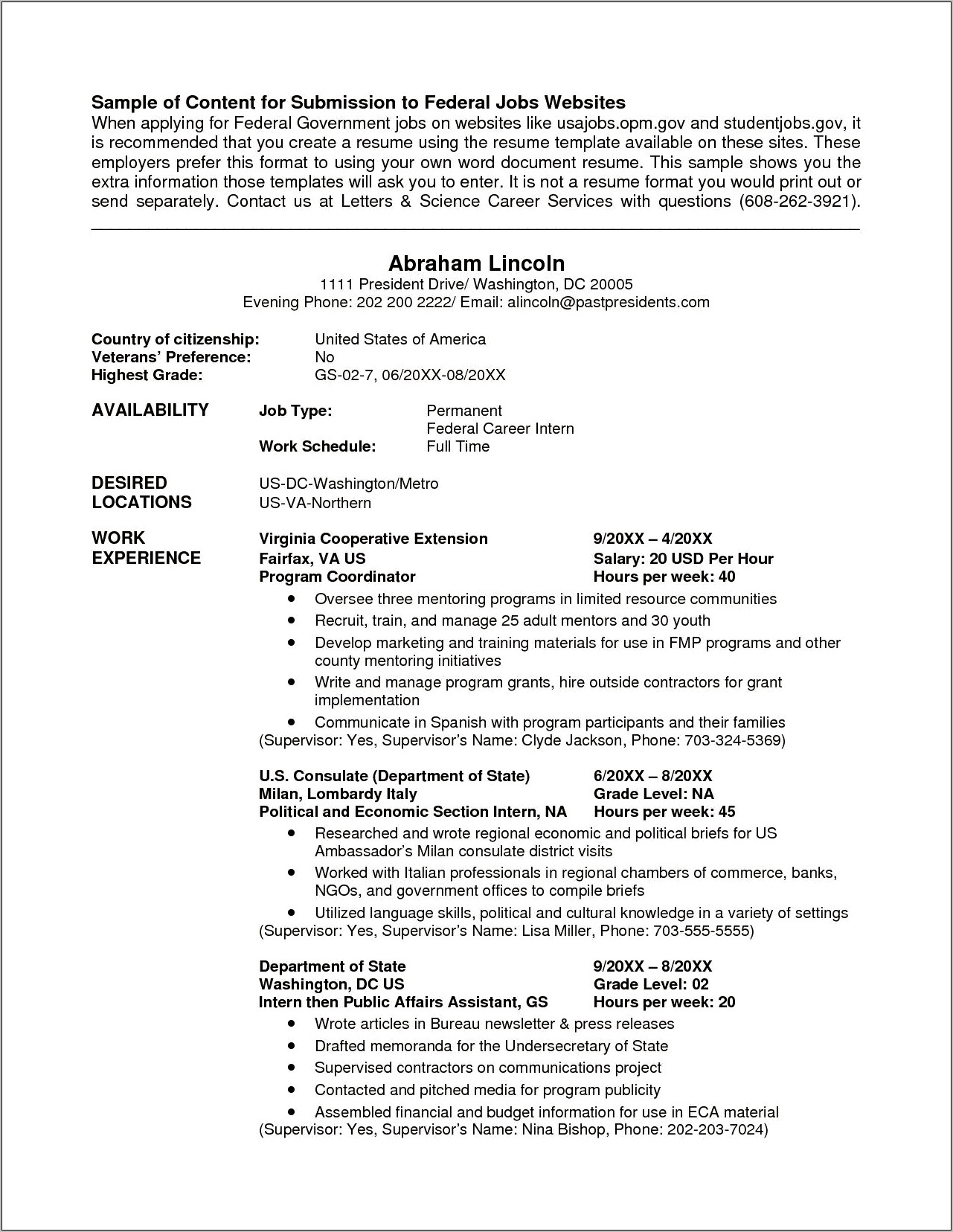 Example Of Resume For Federal