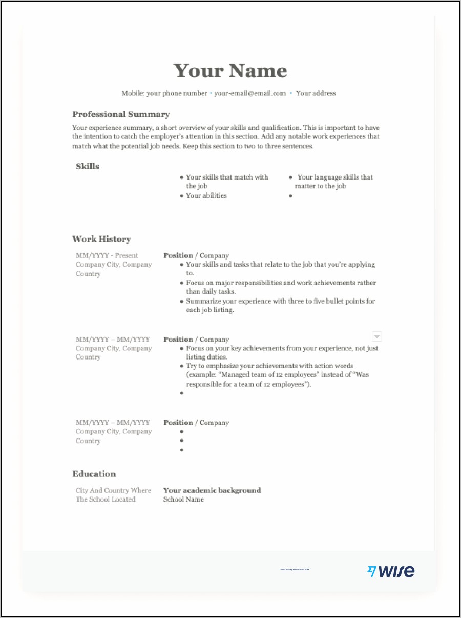 Example Of Resume Format Pdf