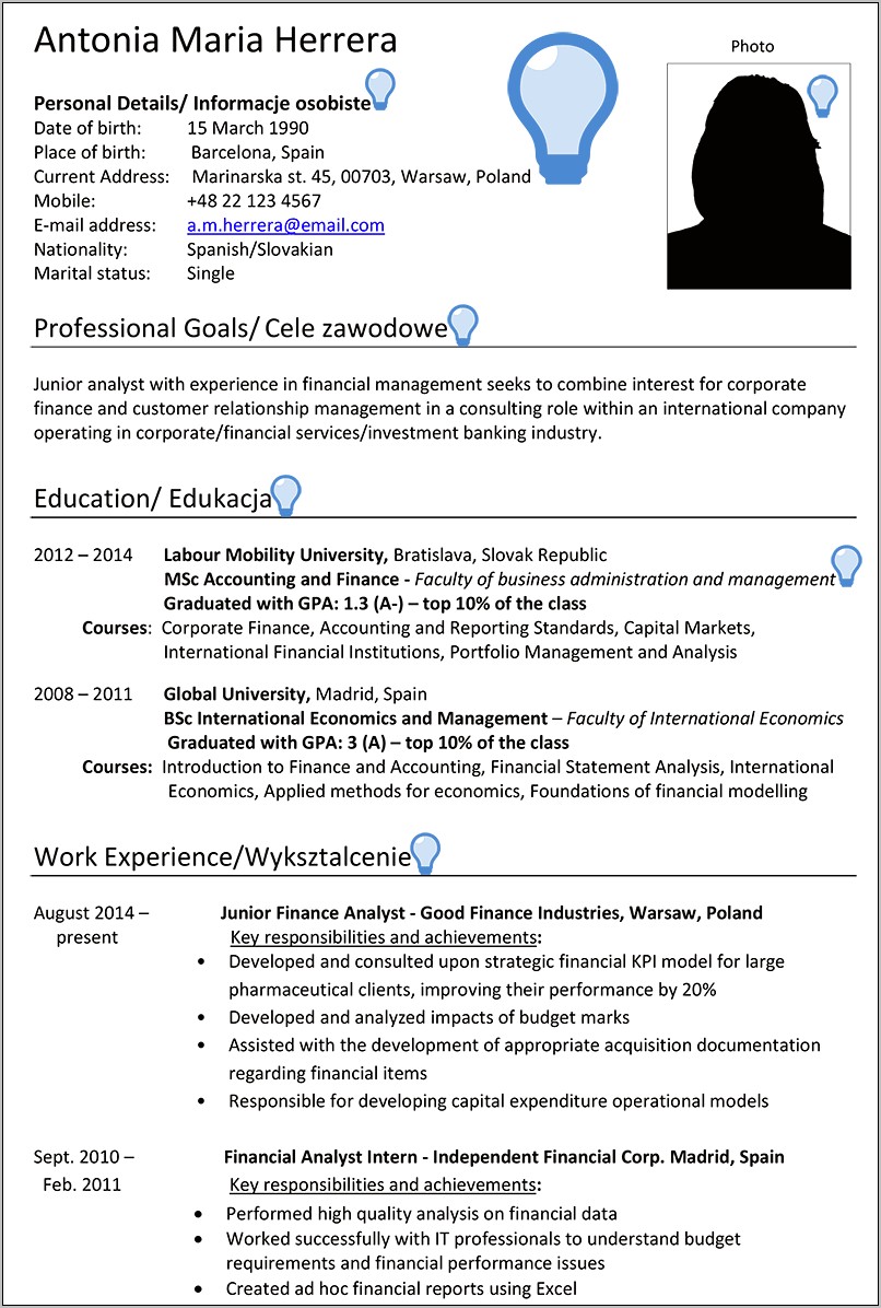 Example Of Resume Personal Background